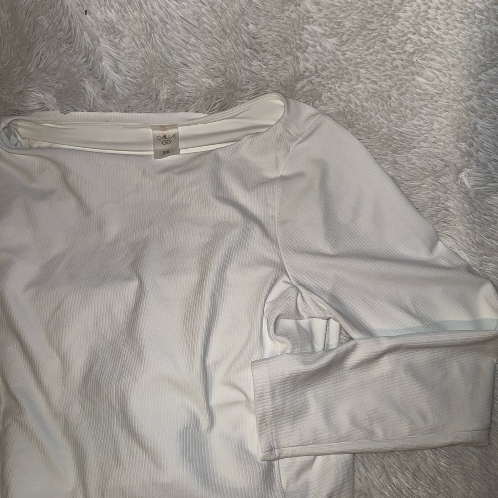 Calia White Ribbed Long Sleeve Athletic Top With Built In Bra Size Xxl